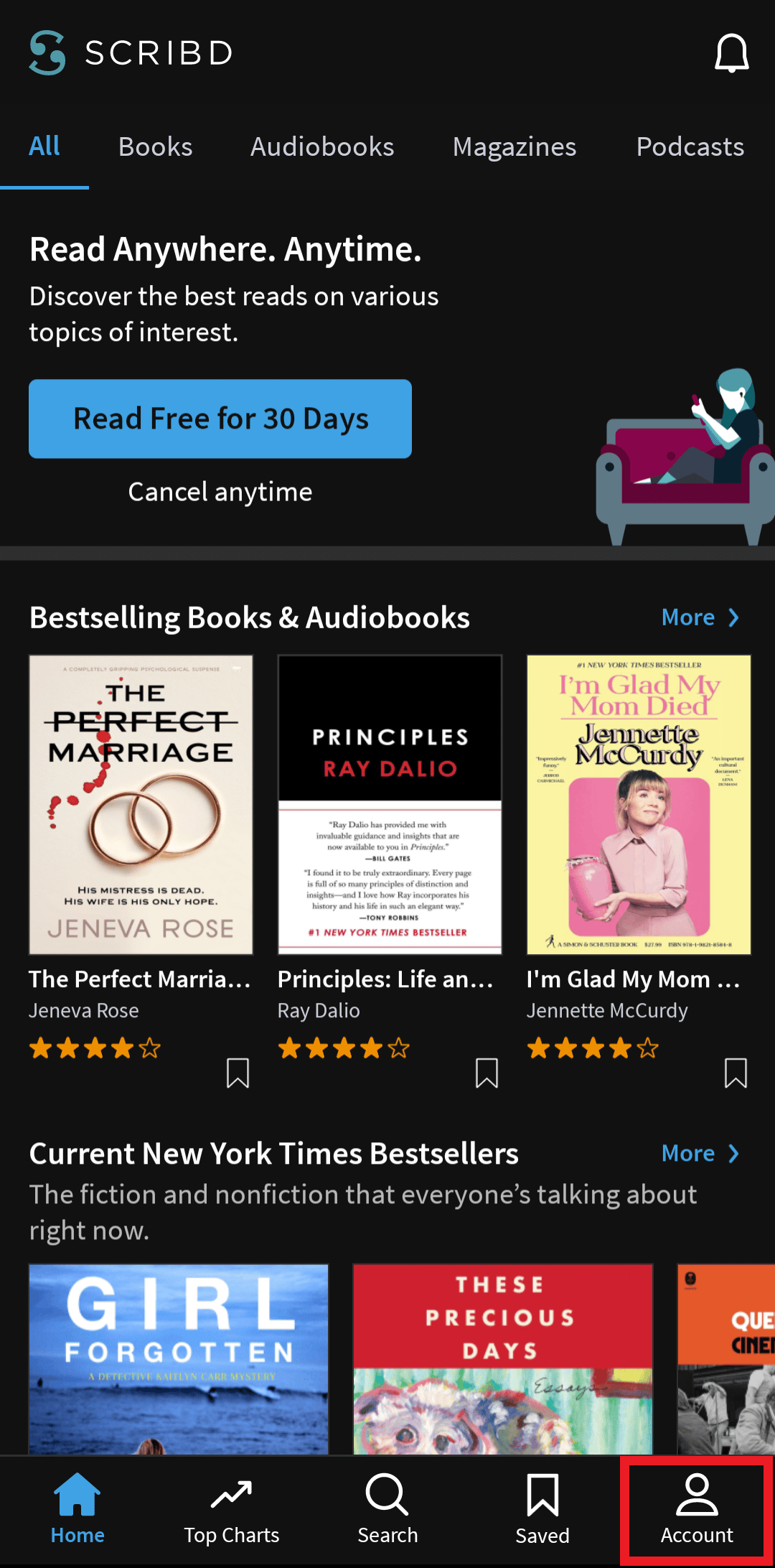 tap on the profile icon | How to Delete Scribd Account