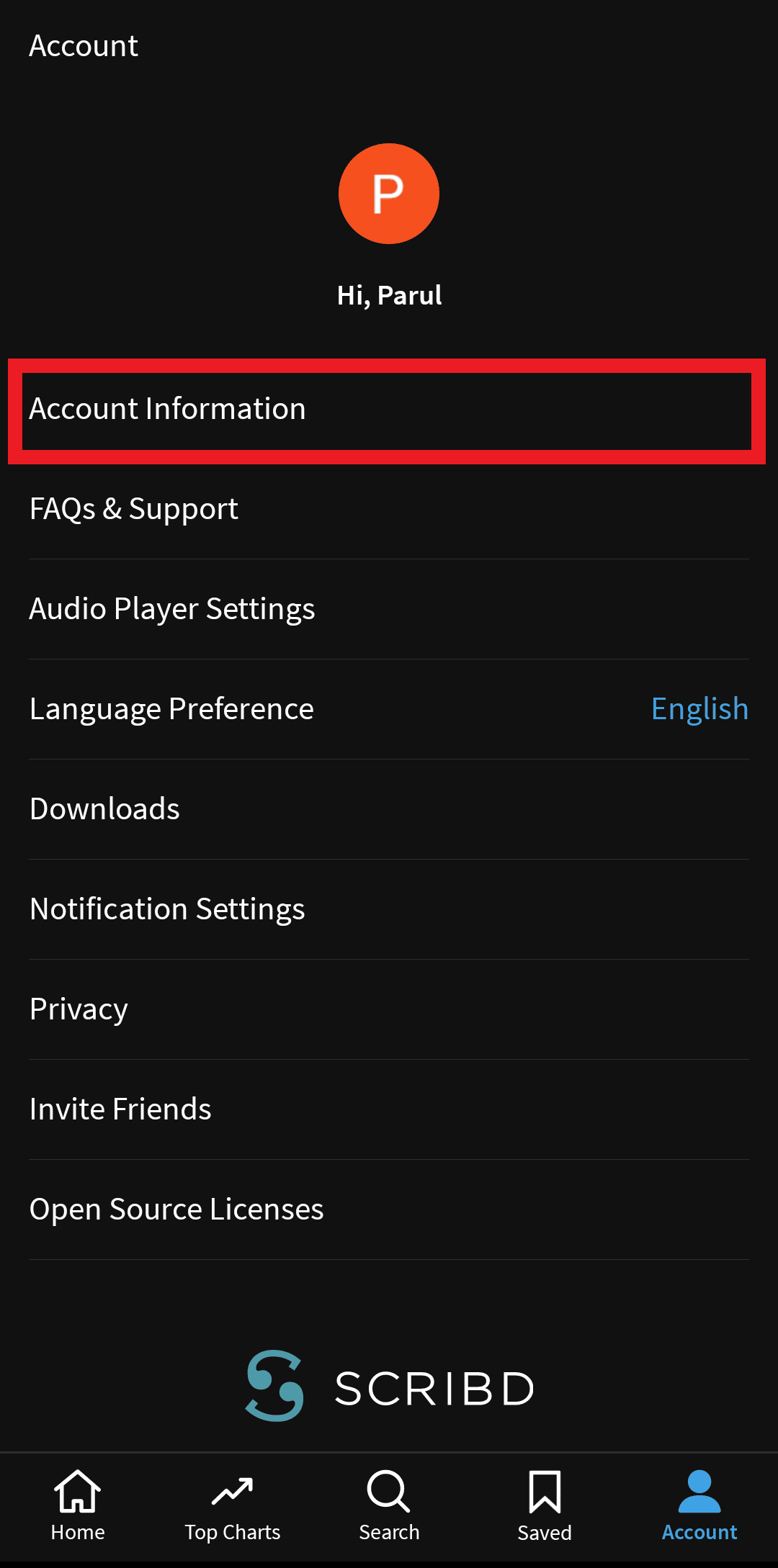 go to account information 