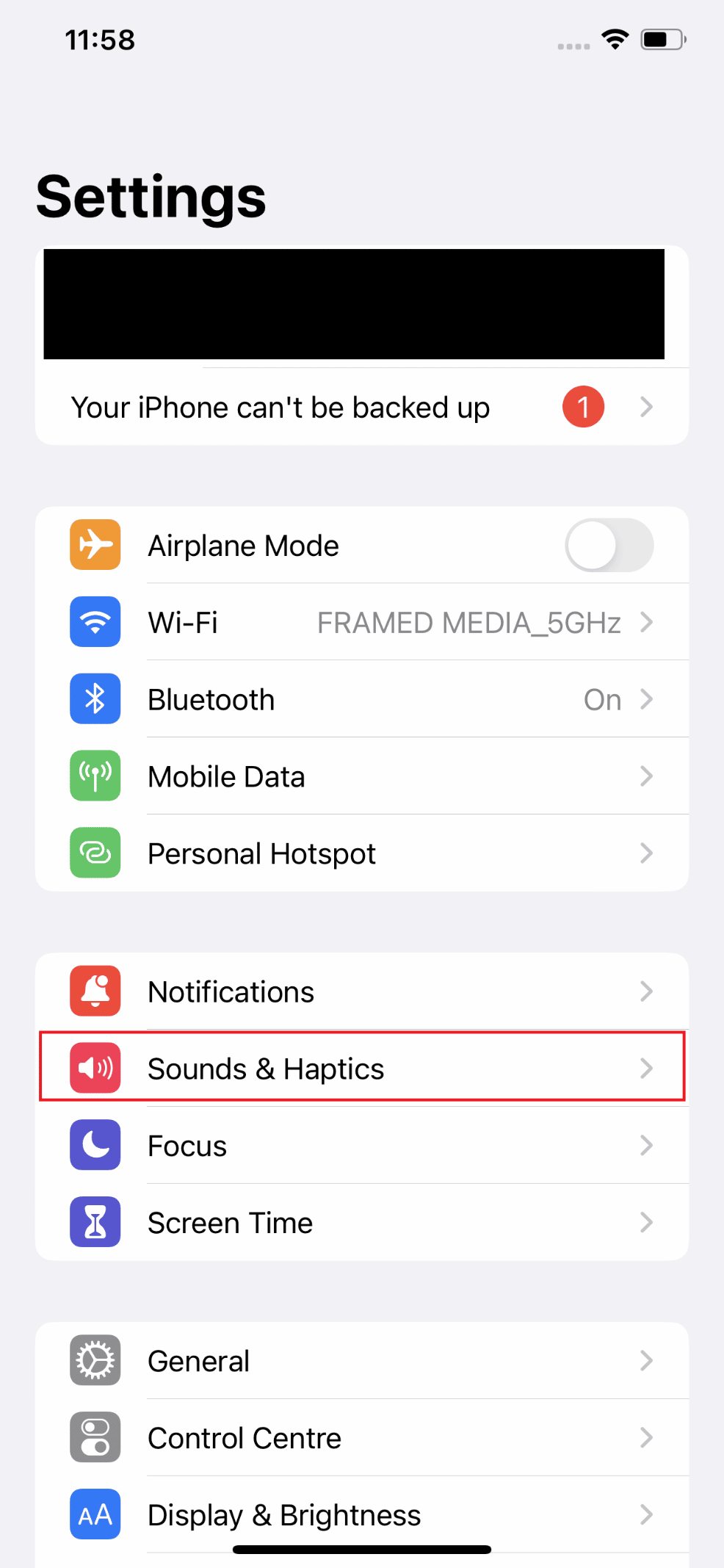 Now, tap on Sound & Haptics 