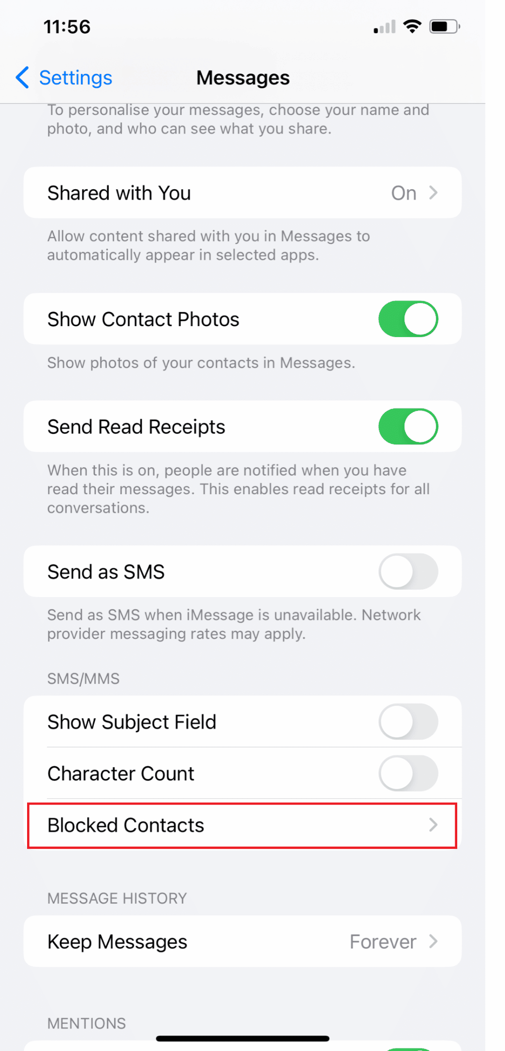 Tap on Blocked Contacts 
