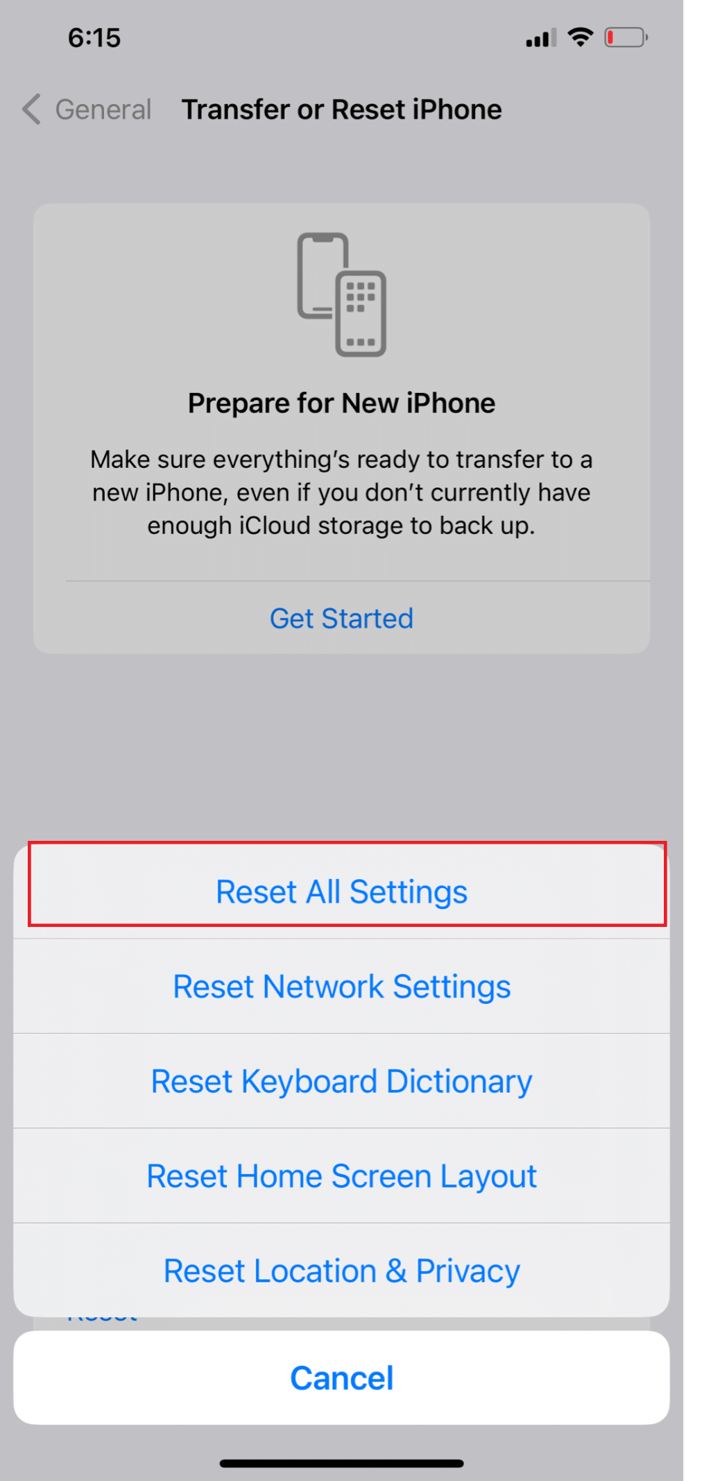 Chose Reset All Settings 