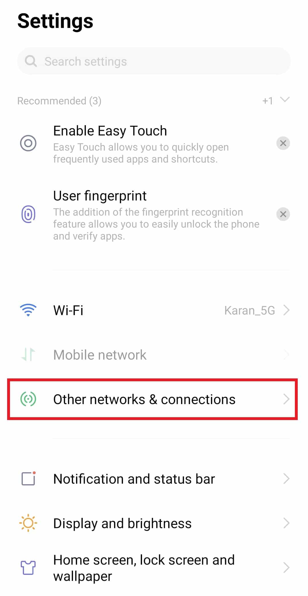 Launch Other networks & connections 