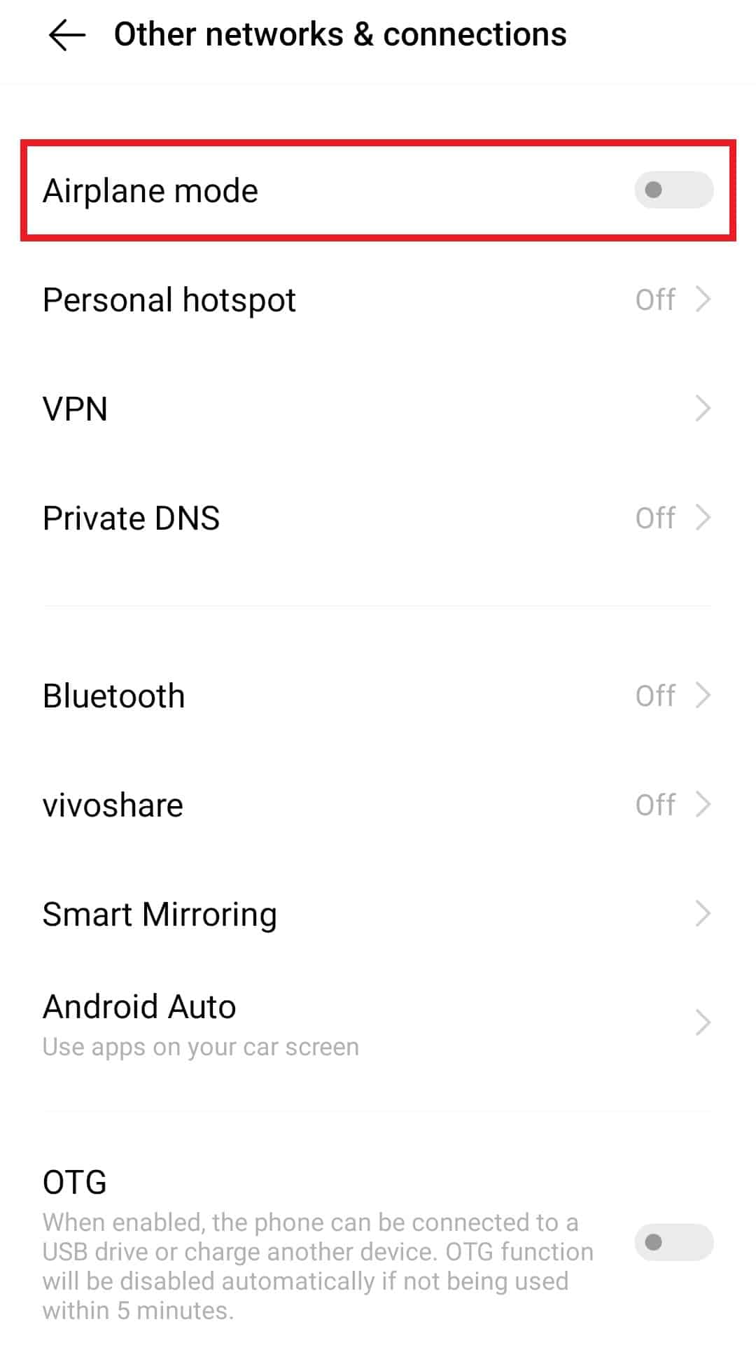 Toggle off Airplane mode