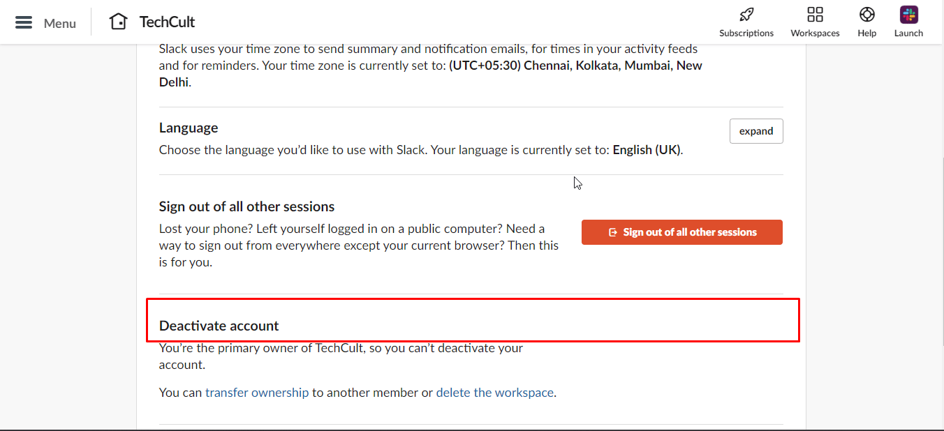 . Once you land on the Workshop’s Account Settings page, Scroll down and click on the Deactivate account option. 