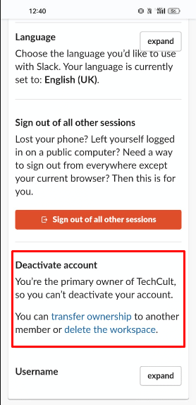 Scroll down and tap on the last Deactivate Account option. 
