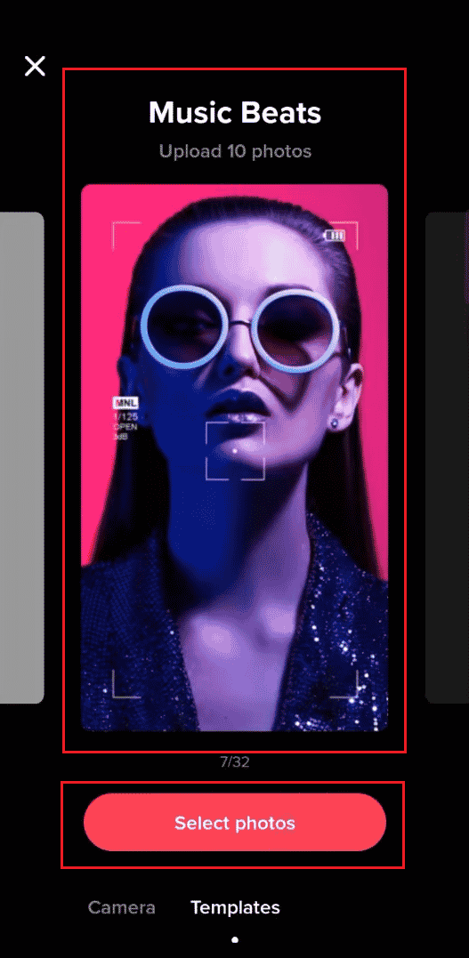 Select the Music Beats template from the available ones and tap on Select photos | How to Make a Slideshow on TikTok