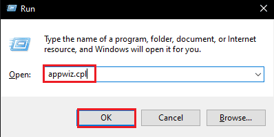 type appwiz.cpl in run dialog box