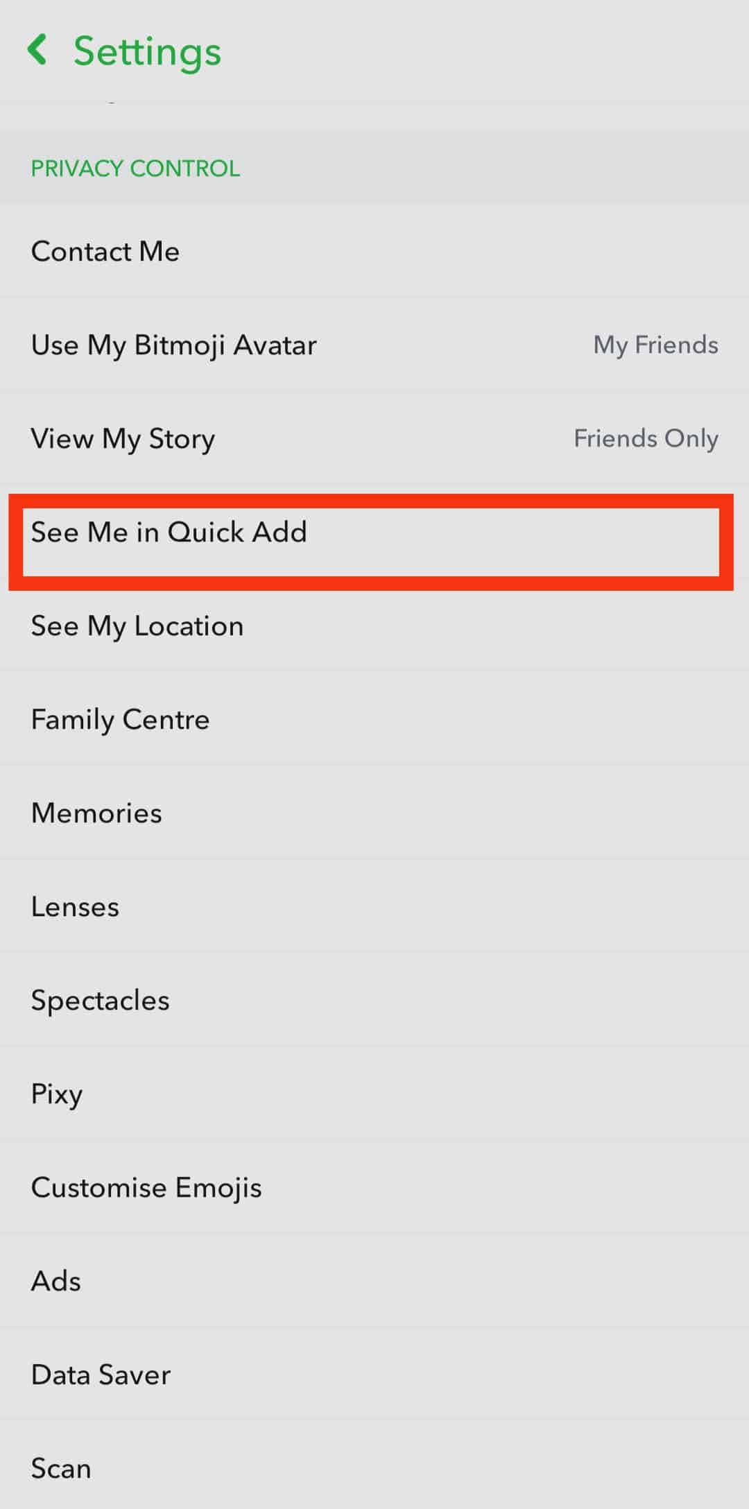 Tap on See Me in Quick add.