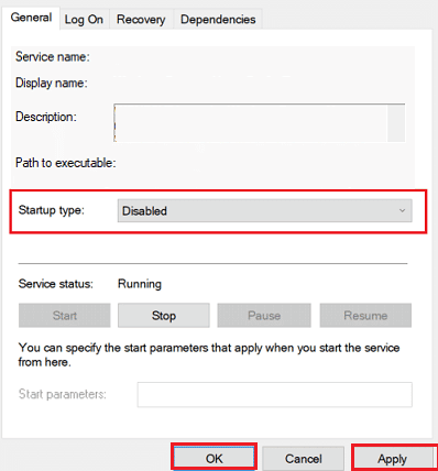 startup type to disabled