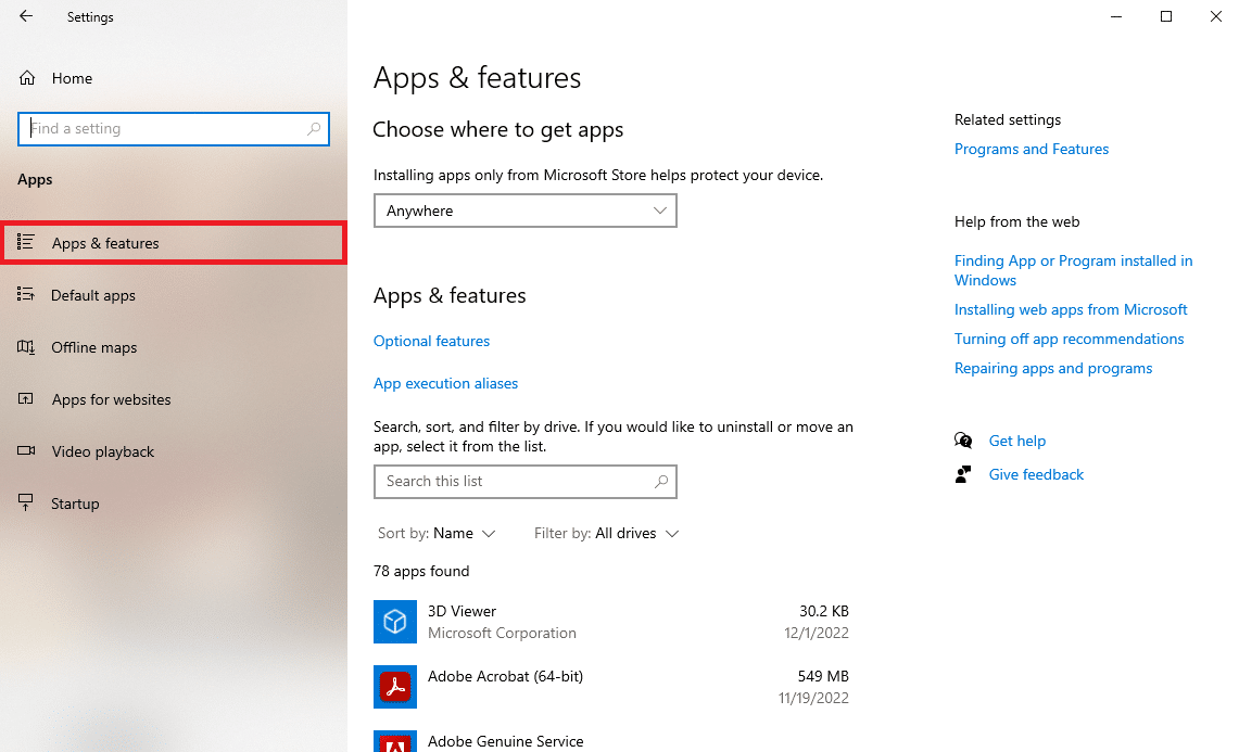 click on Apps & Features