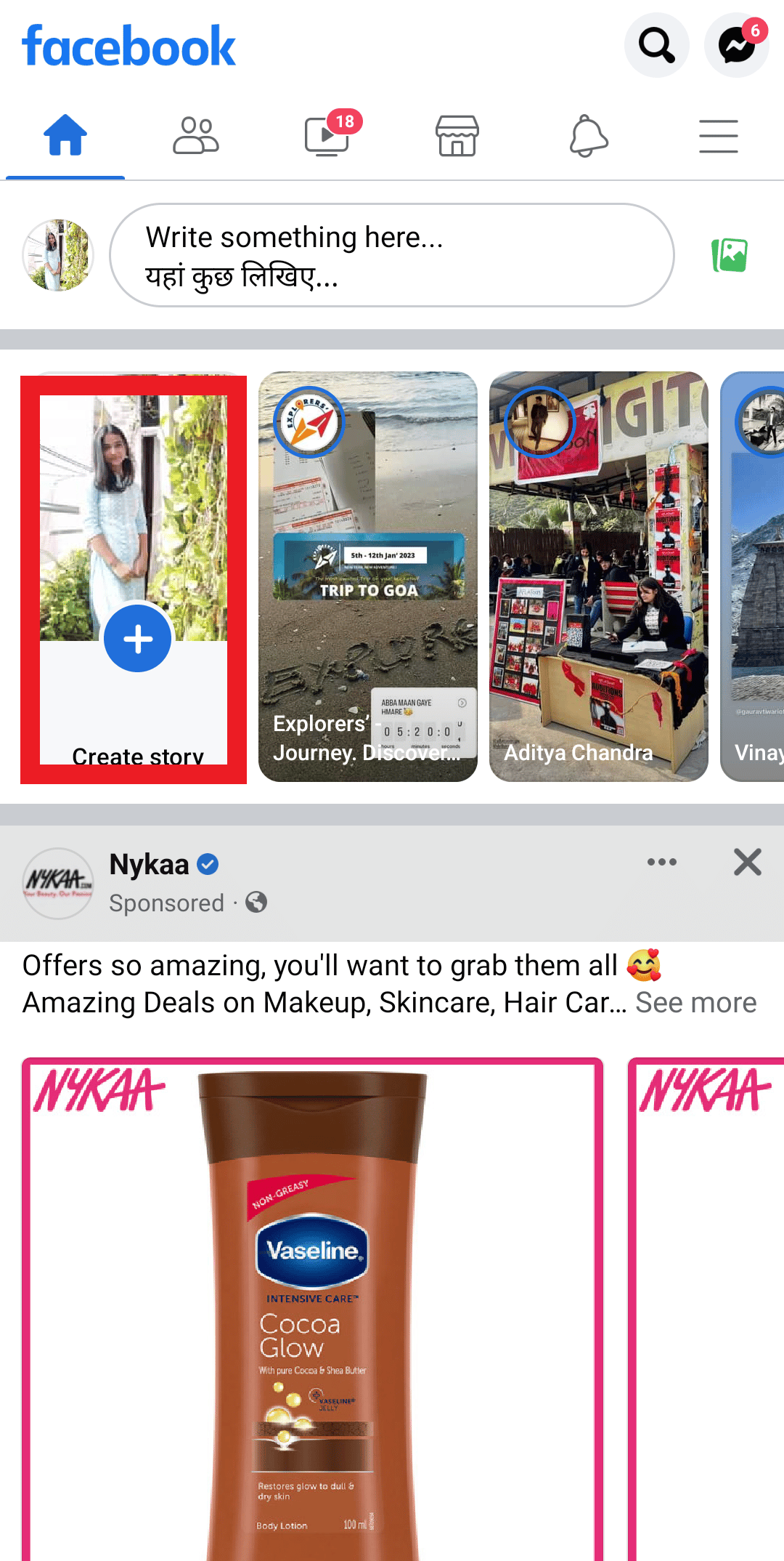 tap on create story 