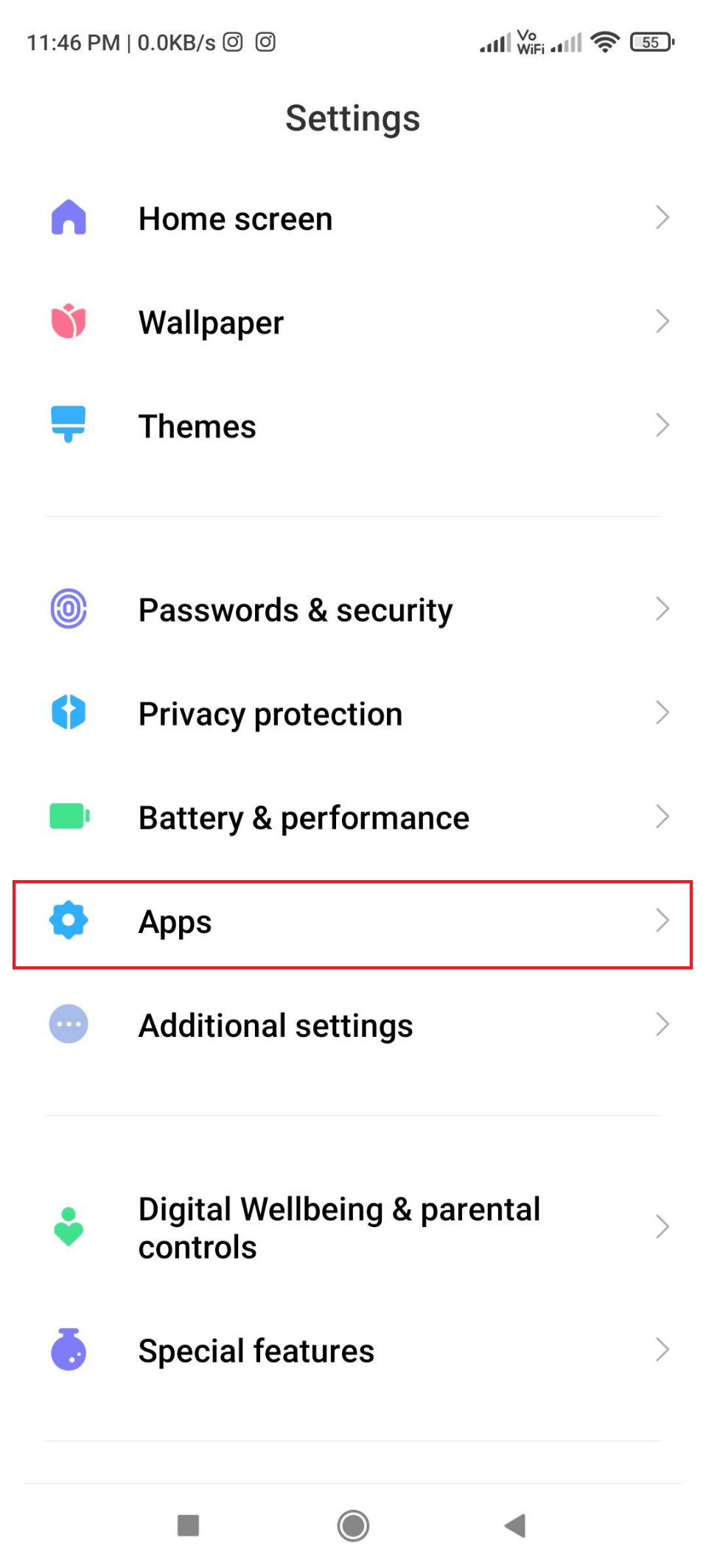 Scroll down to Apps.