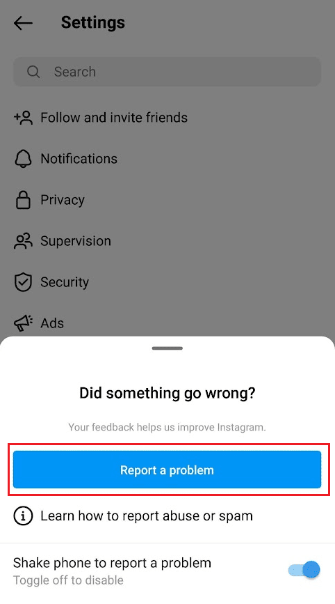Open Instagram app and shake your phone - tap on Report a problem and convey the issue | How to Fix Black Instagram Photos