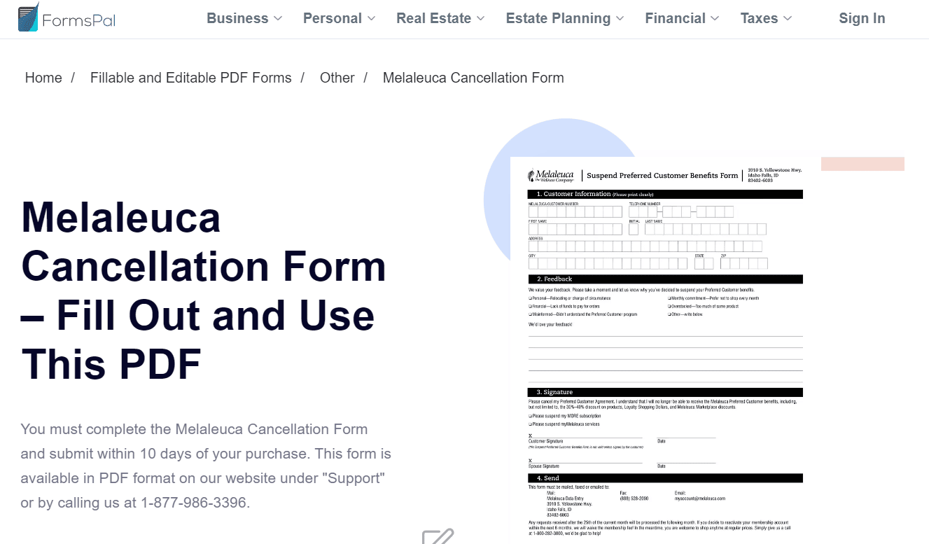 Formspal Melaleuca Cancellation Form