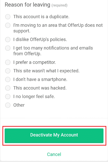 Tap on Deactivate My Account