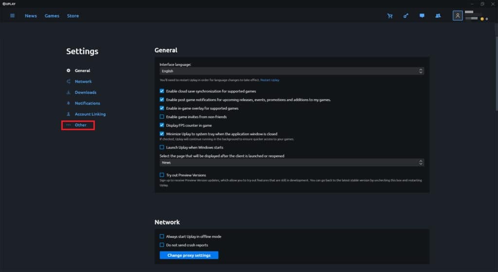 select other menu in uplay settings