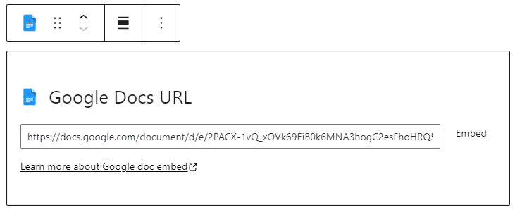 Google Docs block placeholder with the URL field