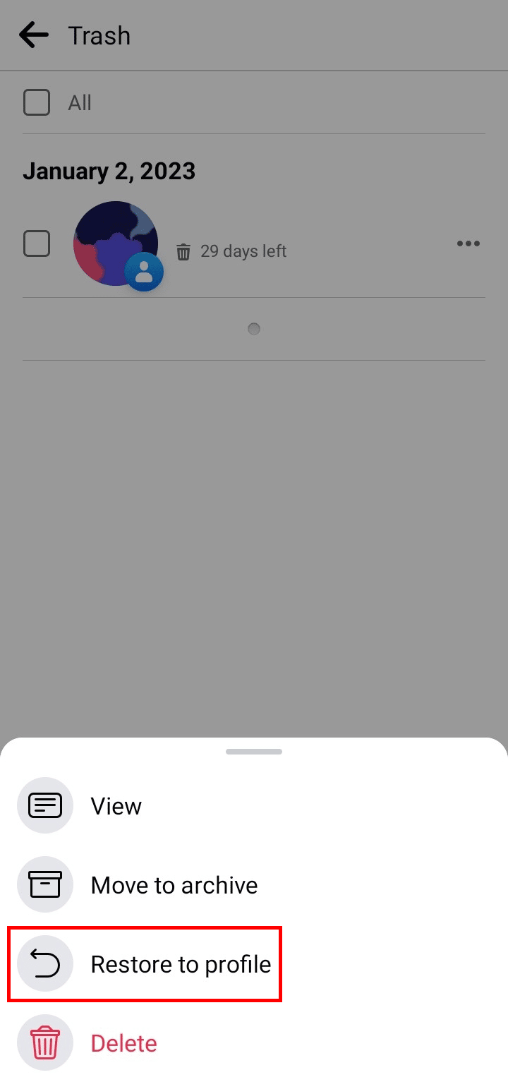Tap on the Restore to profile option from the dialog appeared at the bottom. | see someones deleted comments on Facebook