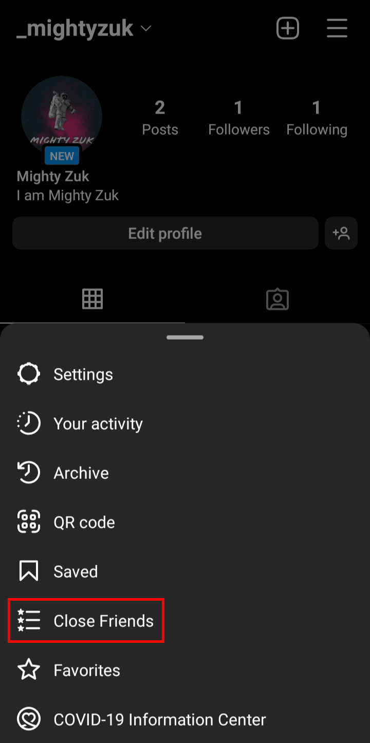 Tap on the Close Friends option from the popup menu that appeared on the screen. | Instagram green circle