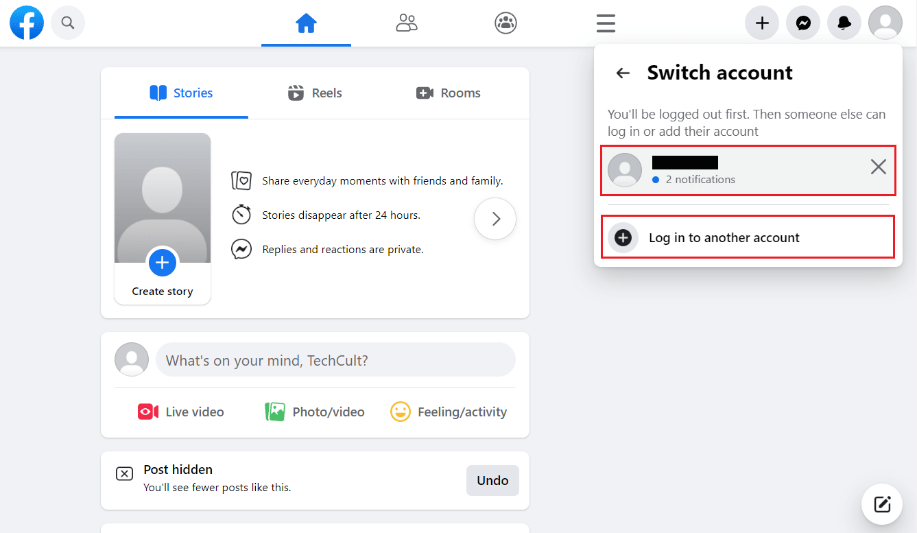 other desired account OR Log in to another account