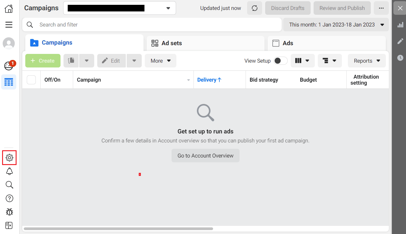 Click on the Settings gear icon from the left pane