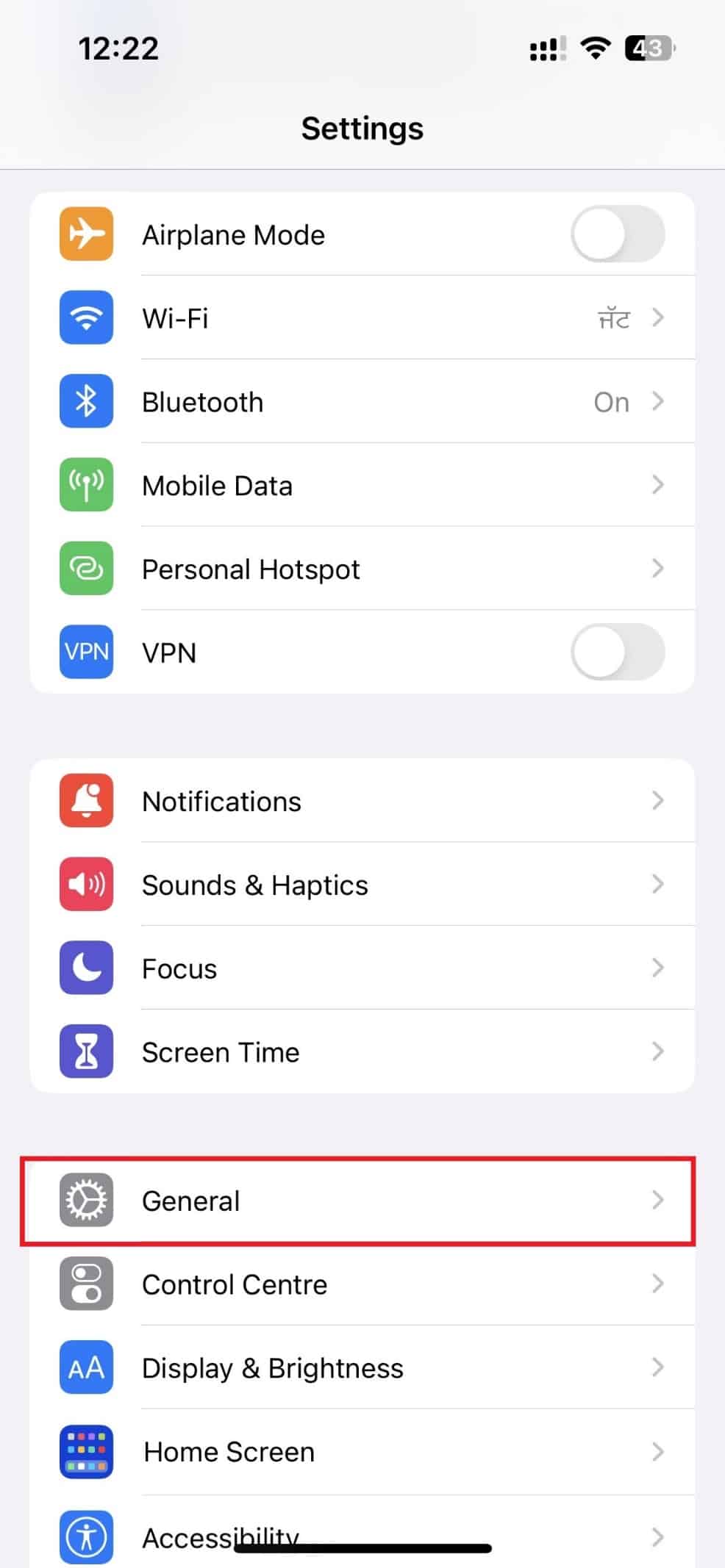 Then, Go back to Settings Main Menu and Tap on General.