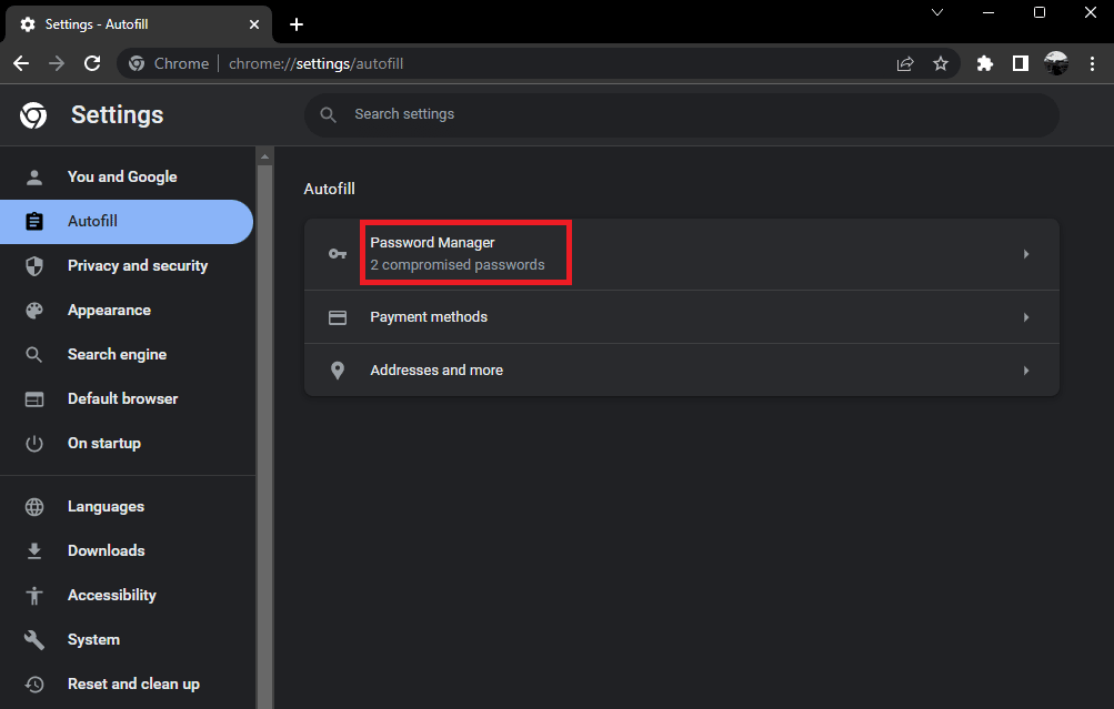 click on password manager