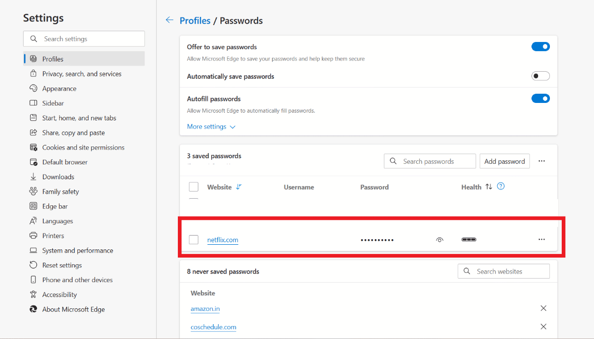 Within the set of passwords you will see your Netflix password.