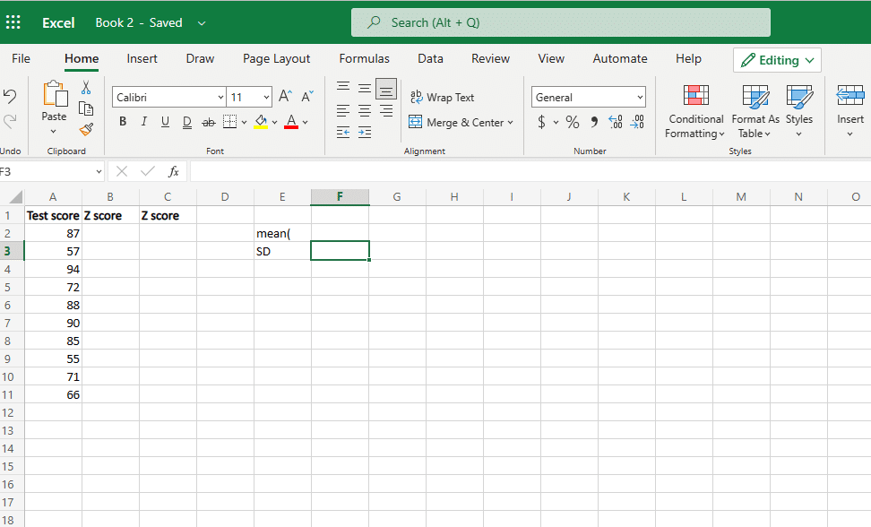 Suppose this is the data you have in your excel and you want to find the z score 