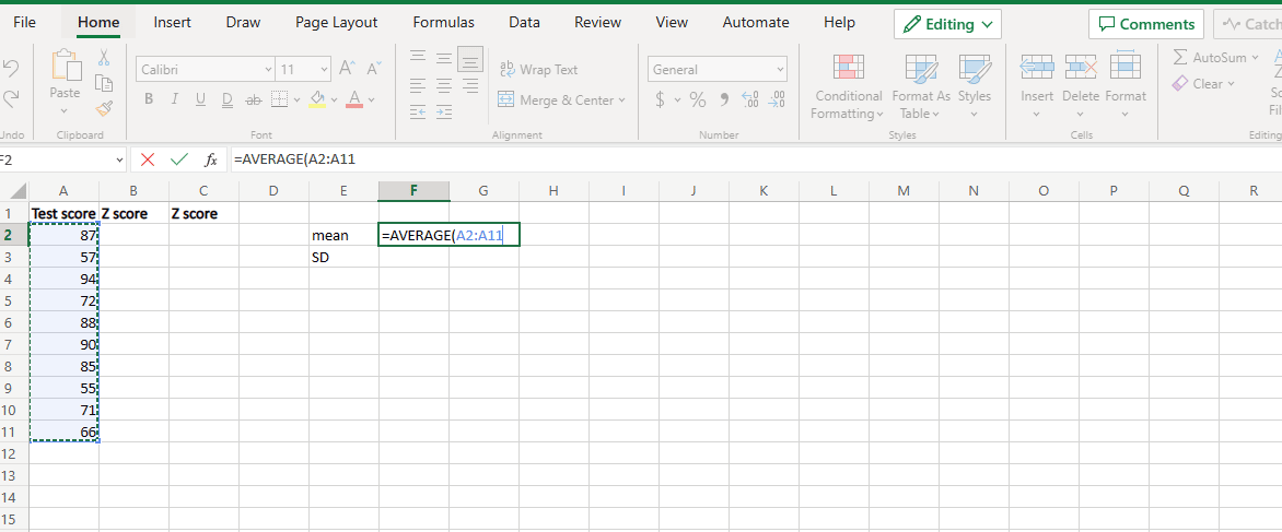 Click and drag on the whole data set and close the bracket 