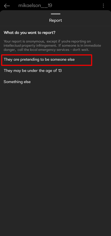  Select They pretending to be someone else.