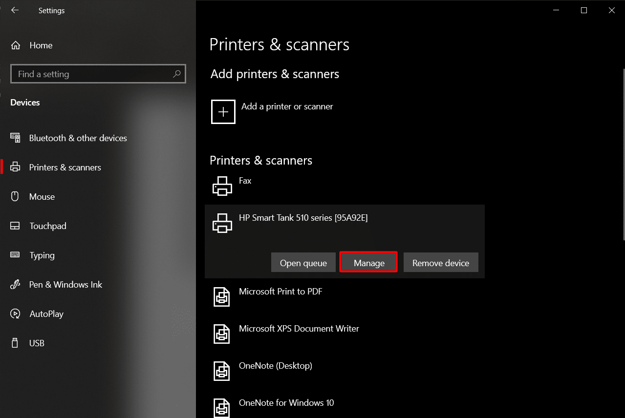 click on your printer and choose manage | How to Find Printer IP Address on Windows 10