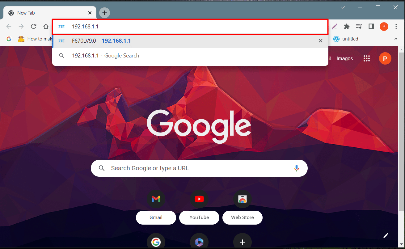 type 192.168.1.1 in the search bar 