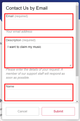 Enter your email address, Description (already filled), and Name. | How to Delete iHeartRadio Account