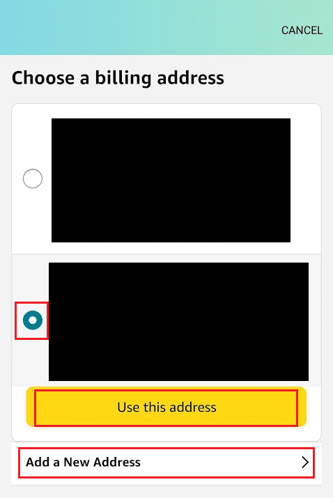 desired shipping address - Use this address OR Add a new address