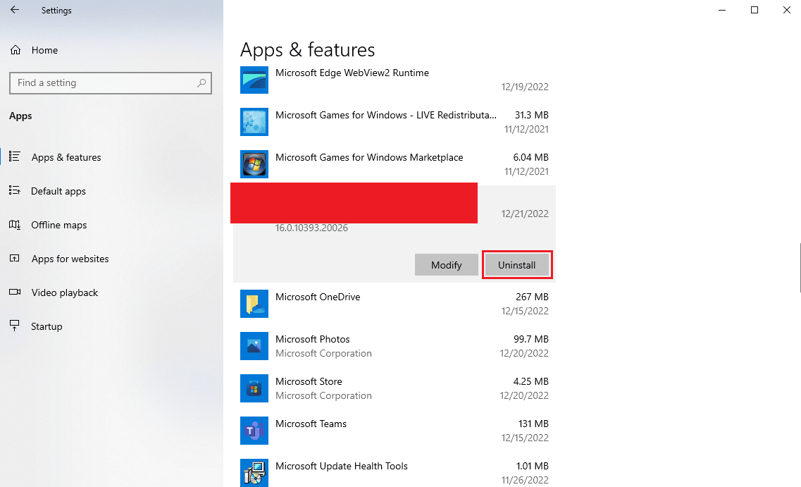 click Uninstall