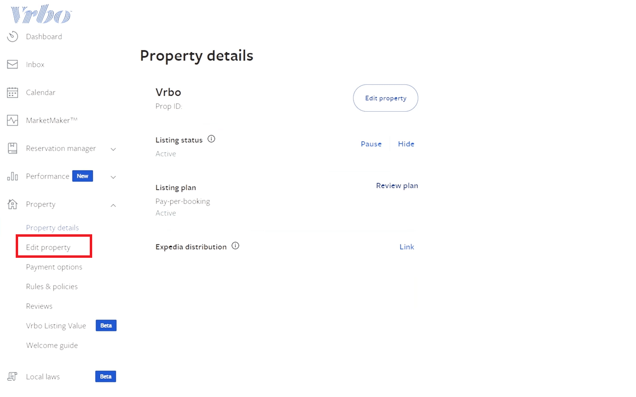 click on Edit property | VRBO customer service