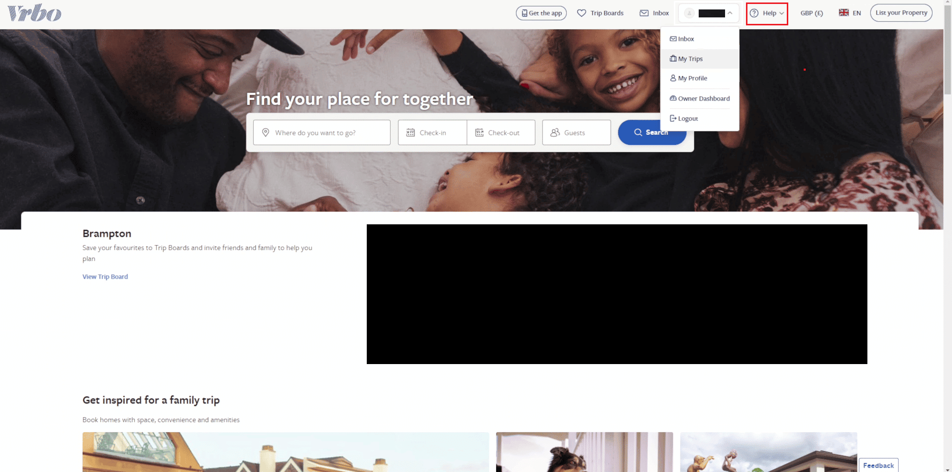 click on Help | VRBO customer service