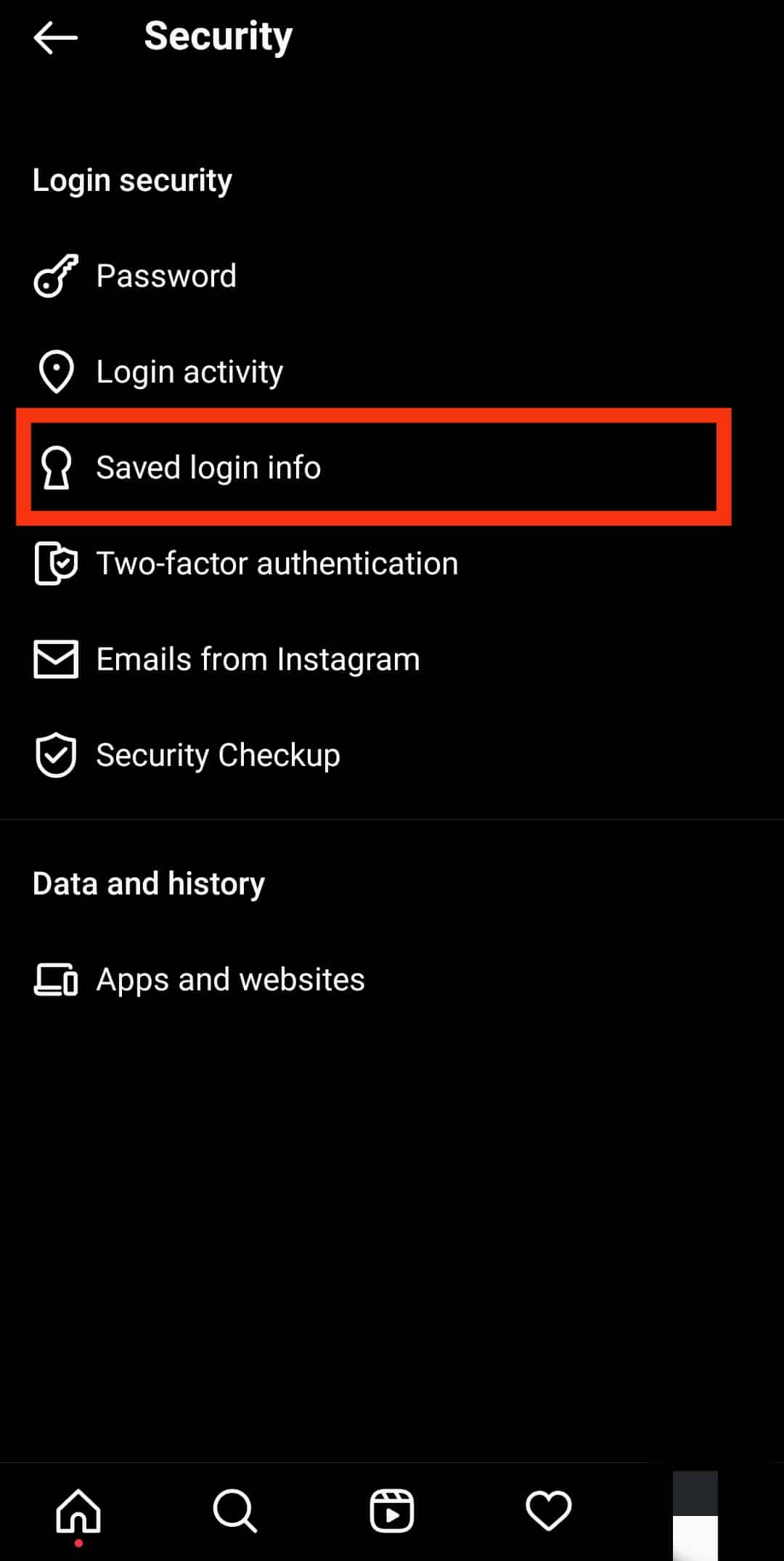 Tap on Saved login info.