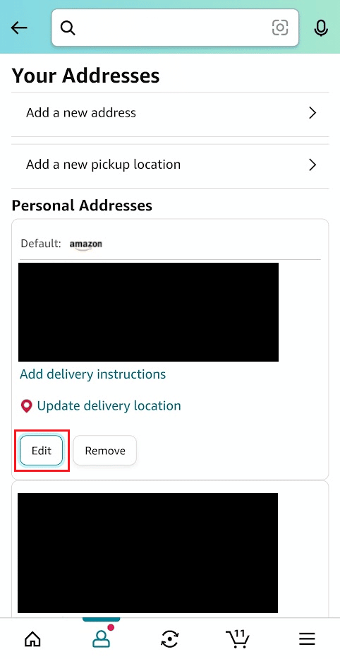 tap on Edit for the desired address you want to change