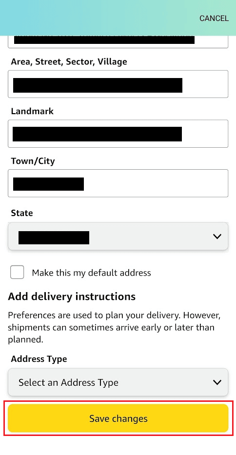 Make the desired changes to the shipping address and tap on Save changes | different billing and shipping address Amazon