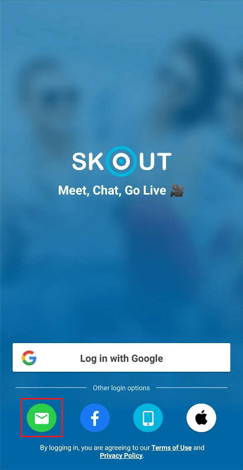 Tap on the Email icon from the Other login options section