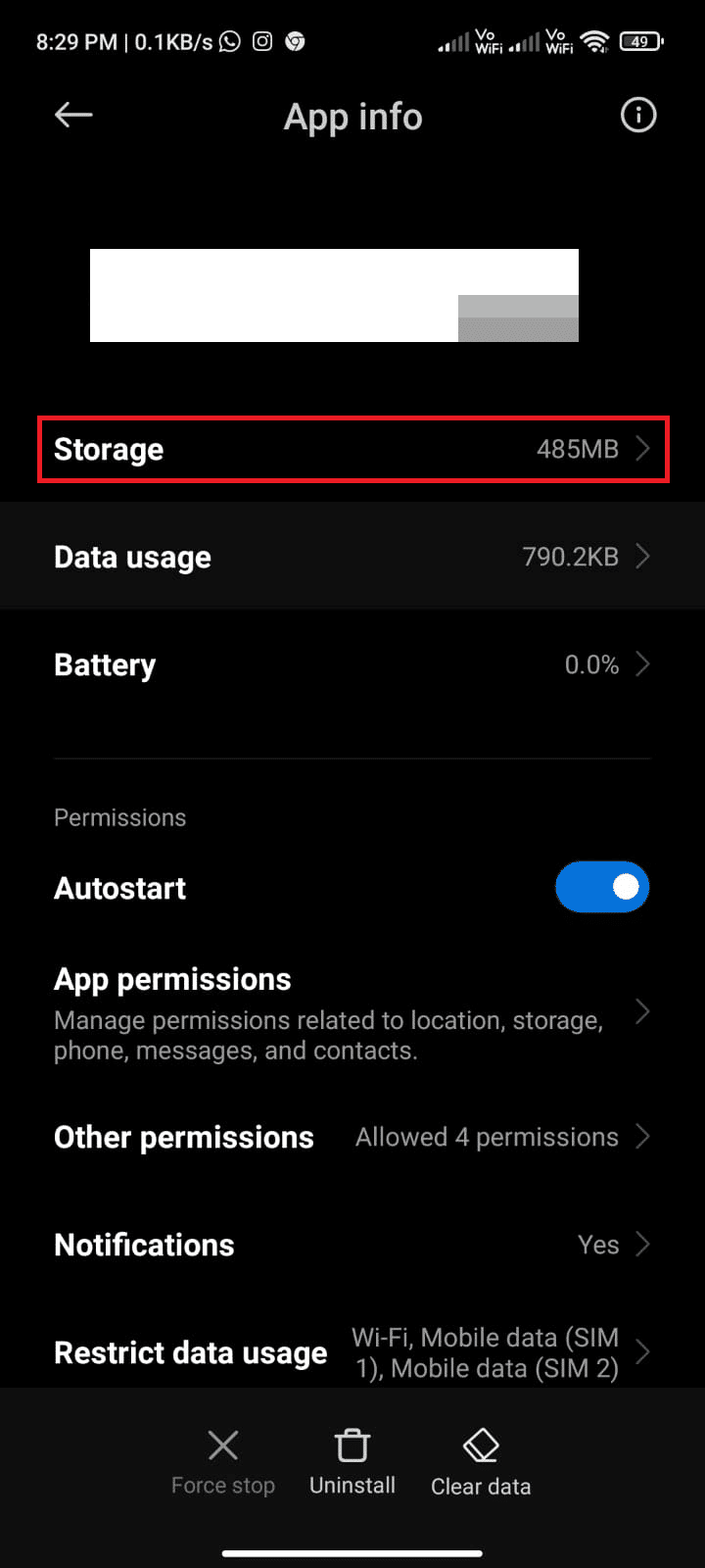 tap on Storage