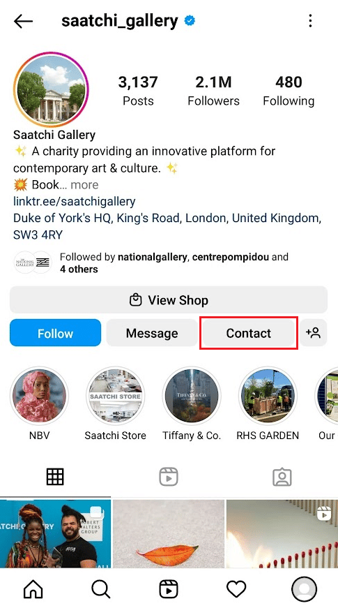 Tap on the Contact option located under the bio