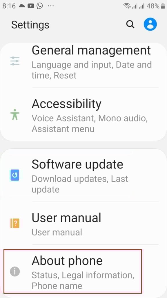 samsung about phone
