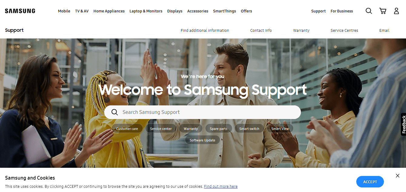 Samsung Support page