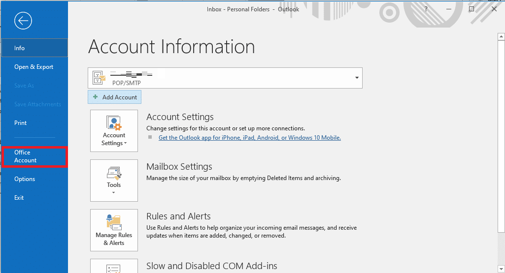 click on the Office Account
