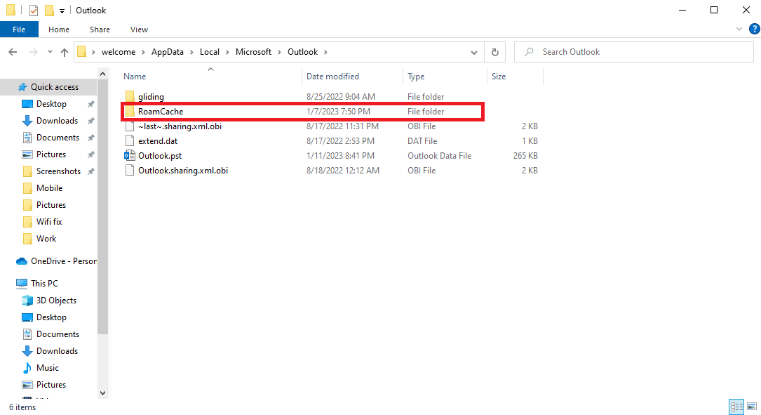 locate the RoamCache folder