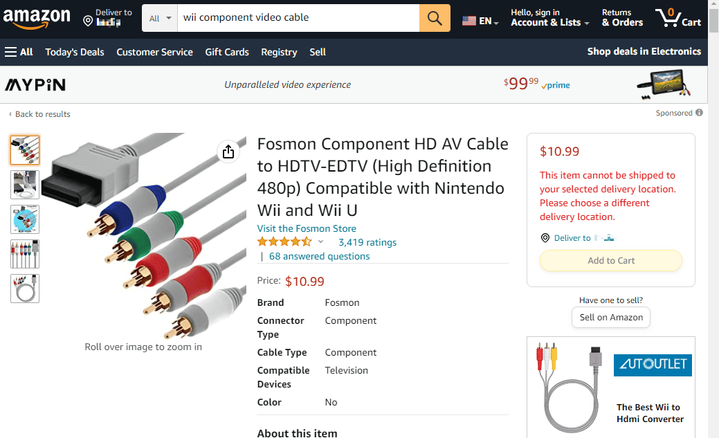 Component video cable