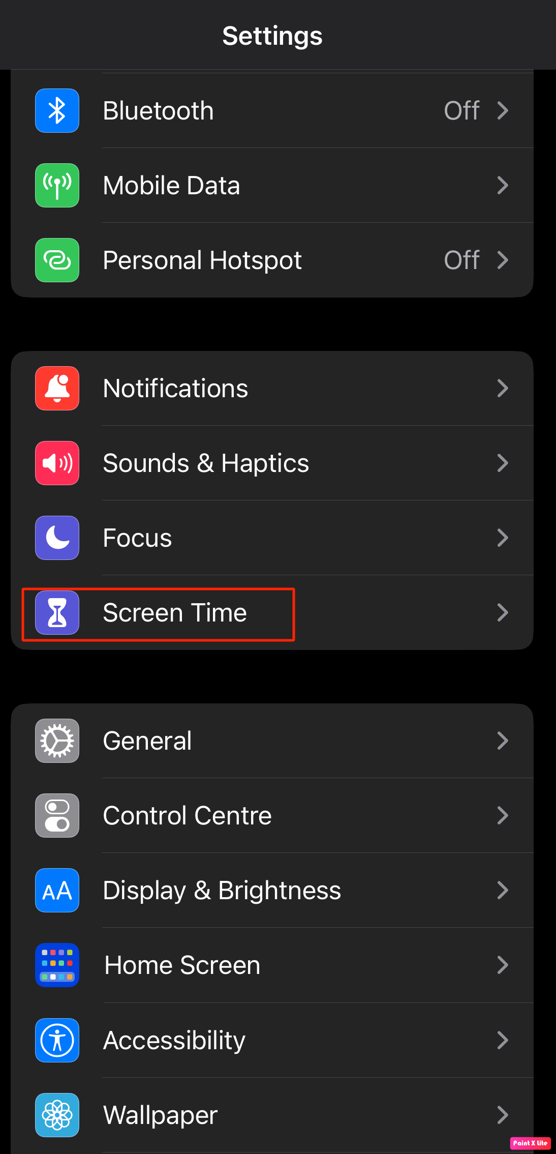tap on screen time option